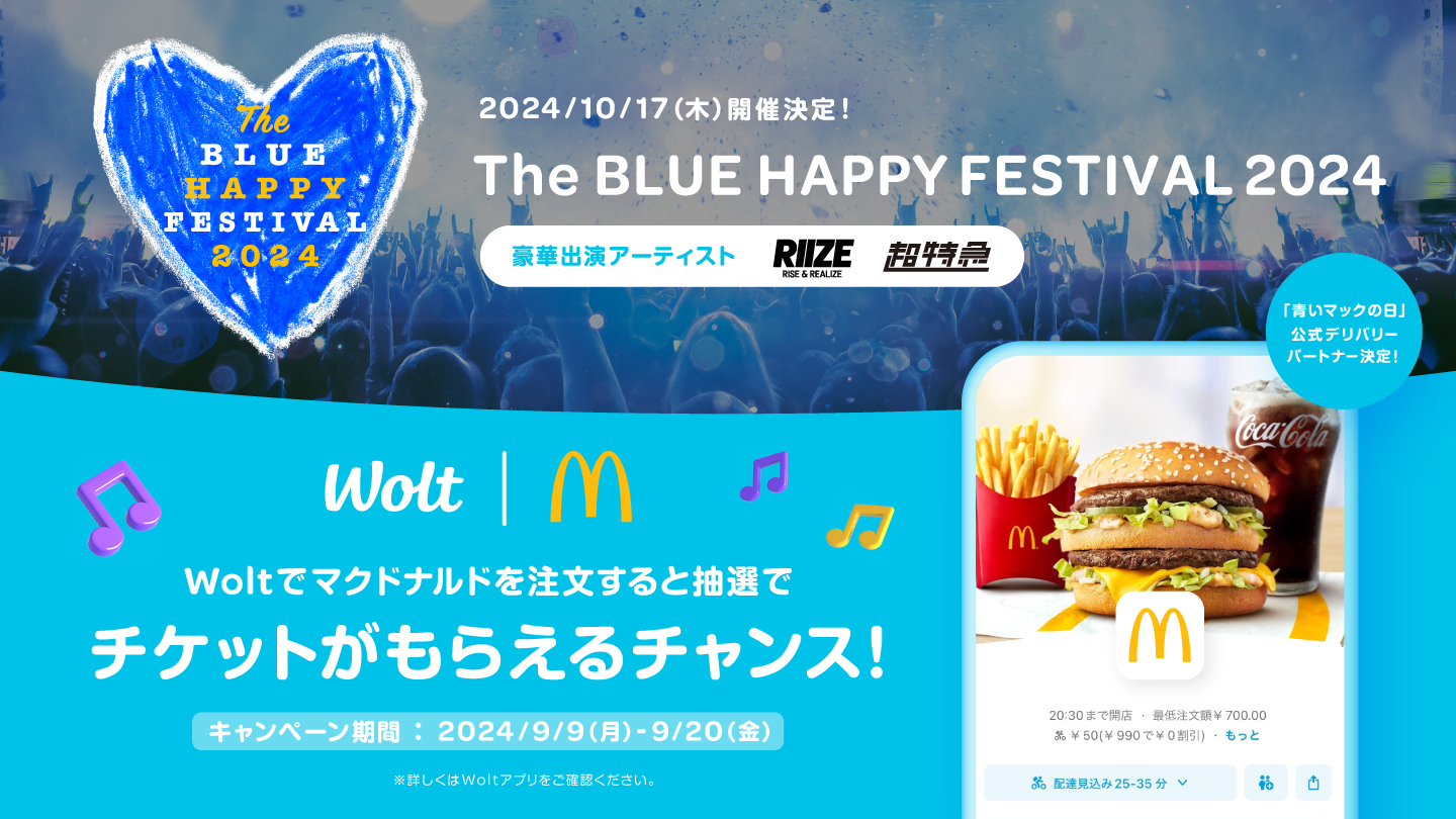 おもてなしデリバリーWolt、マクドナルドのチャリティ活動「青いマック